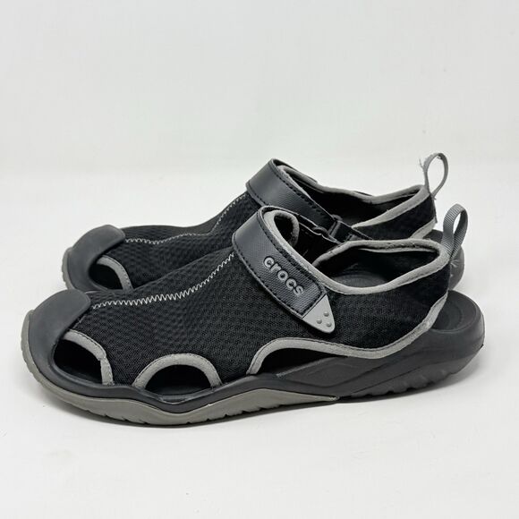 Crocs Swiftwater Mesh Deck Sandals Shoes Mens 10 Black Fisherman Water Comfort main image 14